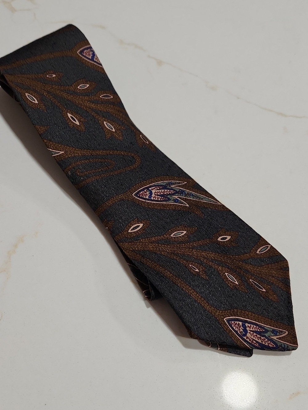 Perry Ellis Black Tie with Brown and Purple Paisley Motif